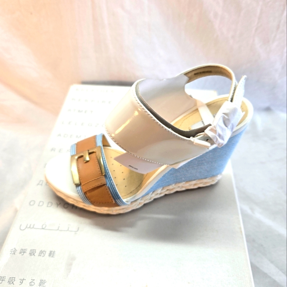 GEOX RESPIRA Donna Janira Women's 6 Patent Breaded Wedge Sandals New - Picture 4 of 6